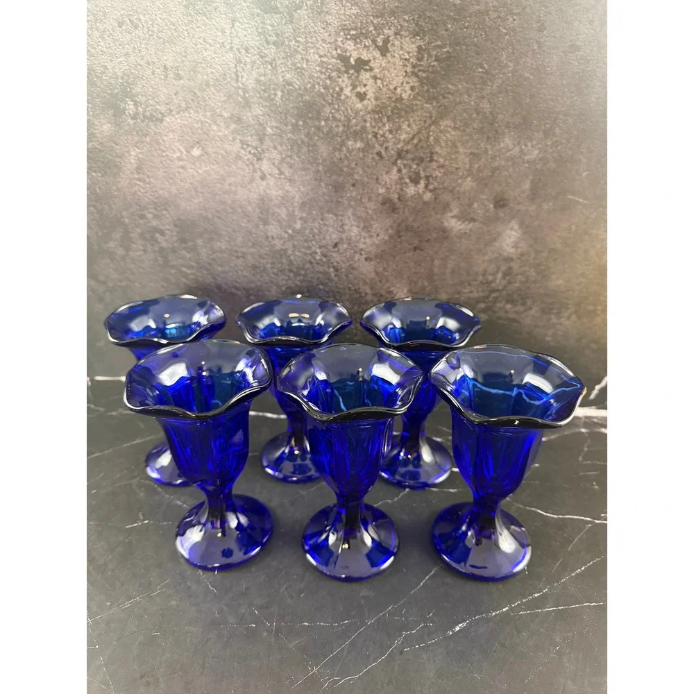 VTG NIB Set of 6 Anchor Hocking Cobalt Blue Sundae Glasses Dishes 5.5oz